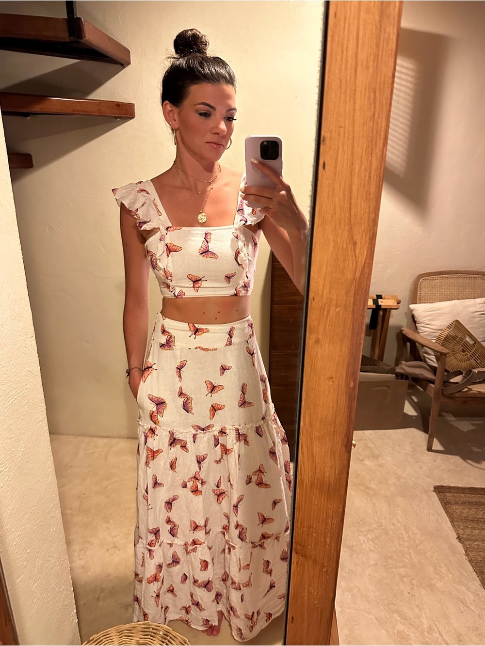 Banjanan White Crop Top Skirt set